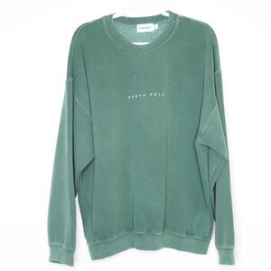 Topman Mens Crewneck Sweater Medium Green Teal North‎ Pole Christmas Neutral